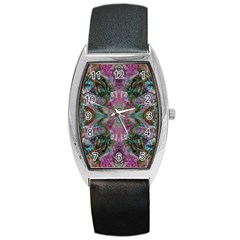 October Pour Blend  Barrel Style Metal Watch by kaleidomarblingart