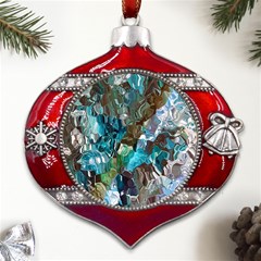 October Blend  Metal Snowflake And Bell Red Ornament by kaleidomarblingart