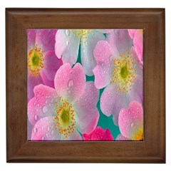 Pink Neon Flowers, Flower Framed Tile by nateshop