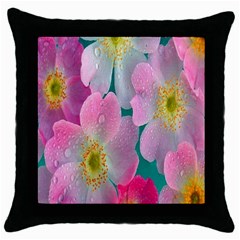 Pink Neon Flowers, Flower Throw Pillow Case (black) by nateshop