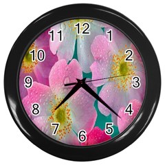 Pink Neon Flowers, Flower Wall Clock (black) by nateshop