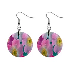 Pink Neon Flowers, Flower Mini Button Earrings