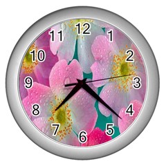 Pink Neon Flowers, Flower Wall Clock (silver) by nateshop