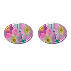 Pink Neon Flowers, Flower Cufflinks (oval) by nateshop