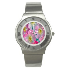 Pink Neon Flowers, Flower Stainless Steel Watch by nateshop