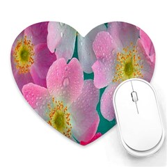 Pink Neon Flowers, Flower Heart Mousepad by nateshop