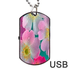 Pink Neon Flowers, Flower Dog Tag Usb Flash (two Sides) by nateshop