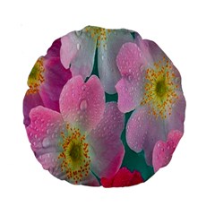 Pink Neon Flowers, Flower Standard 15  Premium Round Cushions by nateshop