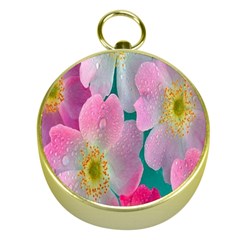 Pink Neon Flowers, Flower Gold Compasses by nateshop