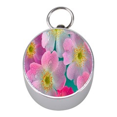 Pink Neon Flowers, Flower Mini Silver Compasses by nateshop