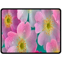 Pink Neon Flowers, Flower Two Sides Fleece Blanket (large) by nateshop