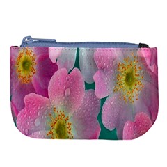 Pink Neon Flowers, Flower Large Coin Purse by nateshop