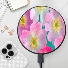 Pink Neon Flowers, Flower Wireless Fast Charger(black) by nateshop