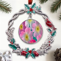 Pink Neon Flowers, Flower Metal X mas Wreath Holly Leaf Ornament by nateshop