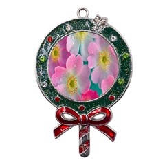 Pink Neon Flowers, Flower Metal X mas Lollipop With Crystal Ornament by nateshop