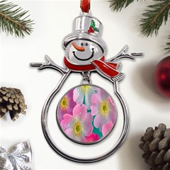 Pink Neon Flowers, Flower Metal Snowman Ornament by nateshop