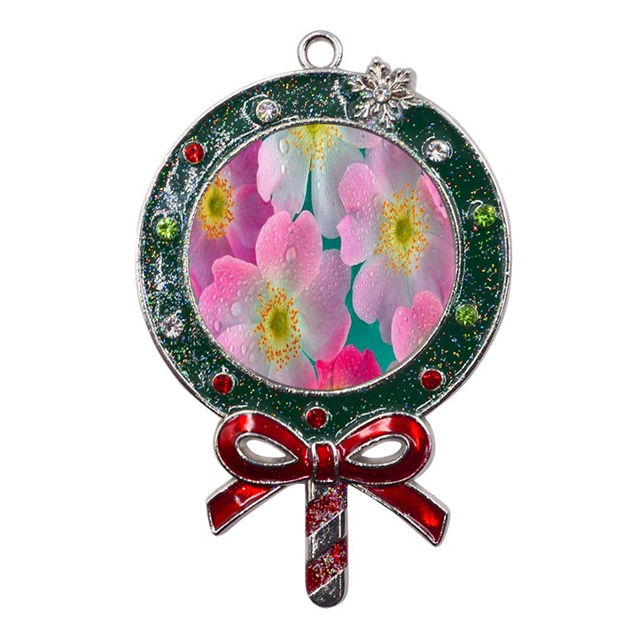 Pink Neon Flowers, Flower Metal X Mas Lollipop with Crystal Ornament