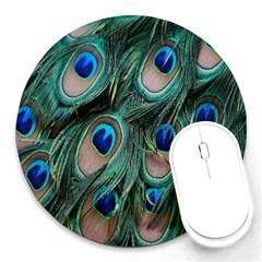 Peacock-feathers,blue2 Round Mousepad by nateshop