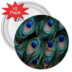 Peacock-feathers,blue2 3  Buttons (10 Pack)  by nateshop