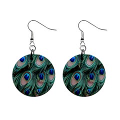 Peacock-feathers,blue2 Mini Button Earrings