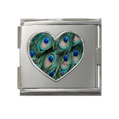 Peacock-feathers,blue2 Mega Link Heart Italian Charm (18mm) by nateshop