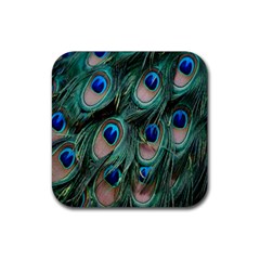 Peacock-feathers,blue2 Rubber Coaster (square) by nateshop