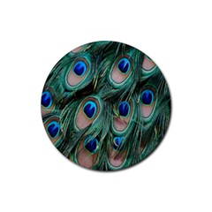 Peacock-feathers,blue2 Rubber Coaster (round) by nateshop