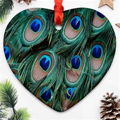 Peacock-feathers,blue2 Heart Ornament (two Sides) by nateshop