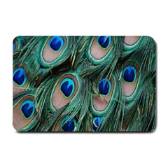 Peacock-feathers,blue2 Small Doormat by nateshop