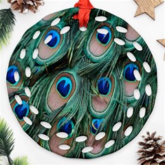 Peacock-feathers,blue2 Ornament (round Filigree) by nateshop