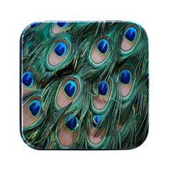 Peacock-feathers,blue2 Square Metal Box (black) by nateshop