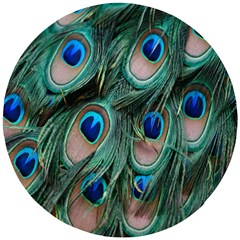 Peacock-feathers,blue2 Wooden Puzzle Round by nateshop