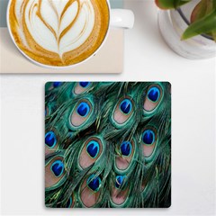 Peacock-feathers,blue2 Uv Print Square Tile Coaster  by nateshop