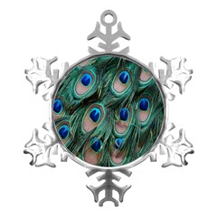 Peacock-feathers,blue2 Metal Small Snowflake Ornament by nateshop