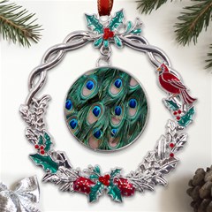 Peacock-feathers,blue2 Metal X mas Wreath Holly Leaf Ornament by nateshop