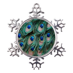 Peacock-feathers,blue2 Metal Large Snowflake Ornament