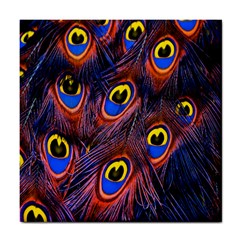 Peacock-feathers,blue,yellow Tile Coaster by nateshop