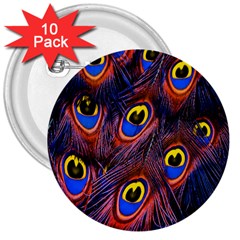 Peacock-feathers,blue,yellow 3  Buttons (10 Pack)  by nateshop