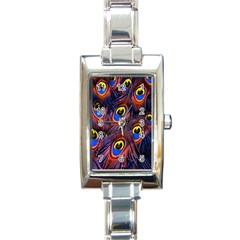 Peacock-feathers,blue,yellow Rectangle Italian Charm Watch by nateshop