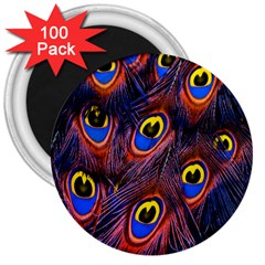 Peacock-feathers,blue,yellow 3  Magnets (100 Pack) by nateshop