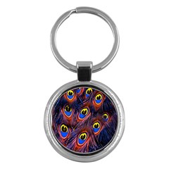 Peacock-feathers,blue,yellow Key Chain (round) by nateshop