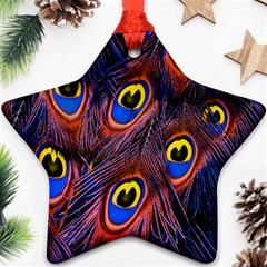 Peacock-feathers,blue,yellow Star Ornament (two Sides) by nateshop