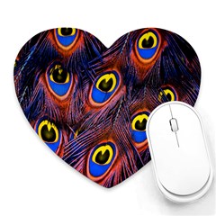 Peacock-feathers,blue,yellow Heart Mousepad by nateshop