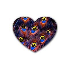 Peacock-feathers,blue,yellow Rubber Heart Coaster (4 Pack) by nateshop