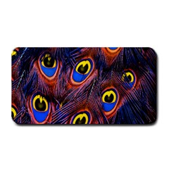 Peacock-feathers,blue,yellow Medium Bar Mat by nateshop