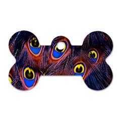 Peacock-feathers,blue,yellow Dog Tag Bone (two Sides) by nateshop