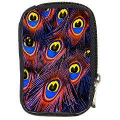 Peacock-feathers,blue,yellow Compact Camera Leather Case by nateshop