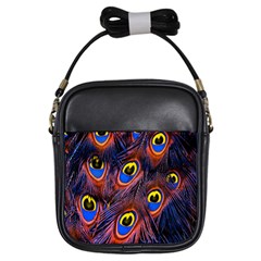 Peacock-feathers,blue,yellow Girls Sling Bag by nateshop