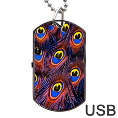 Peacock-feathers,blue,yellow Dog Tag Usb Flash (one Side) by nateshop