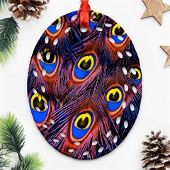 Peacock-feathers,blue,yellow Oval Filigree Ornament (two Sides)